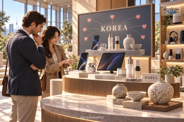 한국 상품 전시에서 제품에 대한 선호가 높게 나타나는 모습.