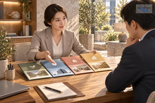 여러 공급자의 금융 상품 묶음을 소개하는 상담사.