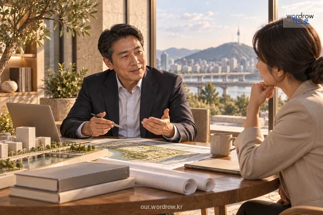 도시 사업을 논의하는 영향력 있는 인물의 사례.