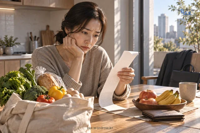 물가 상승으로 커진 가계 부담을 보여 주는 생활 장면.
