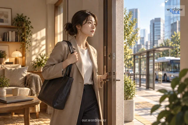 집에서 지내던 일상에서 출근 생활로 돌아가며 불안해하는 사람.