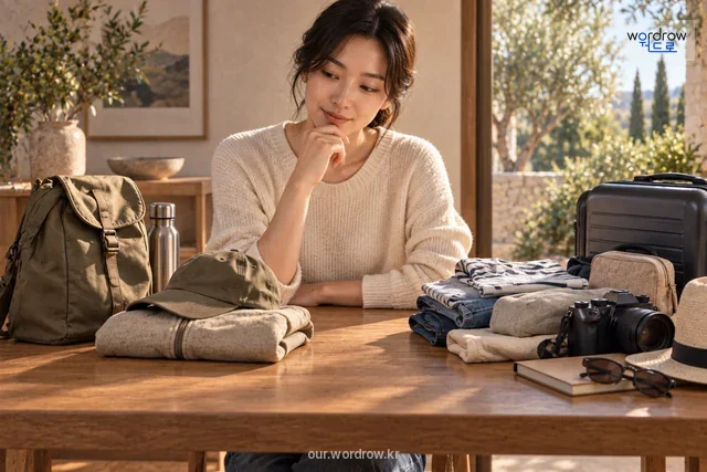 여행 짐을 간단한 기준으로 고르는 일상적 판단 장면.