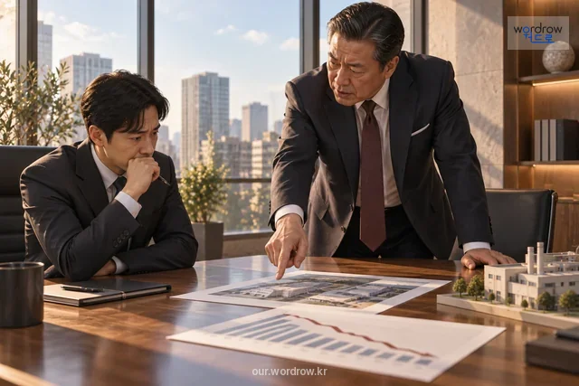 경영자의 독단적인 결정과 회사 손실을 함께 표현.