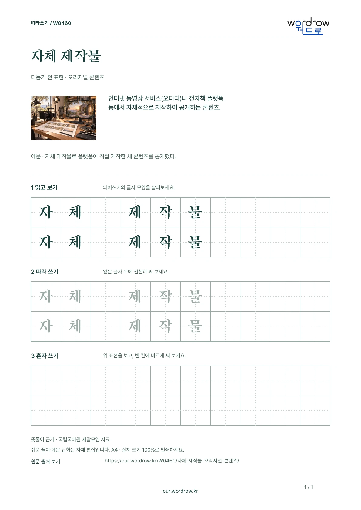 자체 제작물 · 오리지널 콘텐츠 학습지 1쪽 미리보기