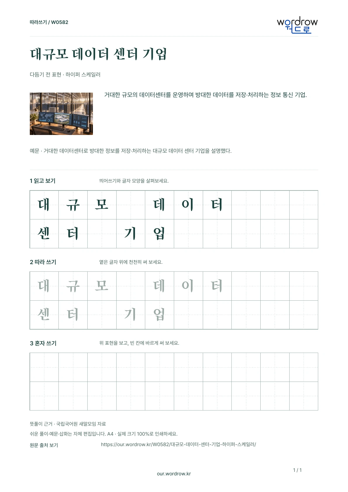대규모 데이터 센터 기업 · 하이퍼 스케일러 학습지 1쪽 미리보기